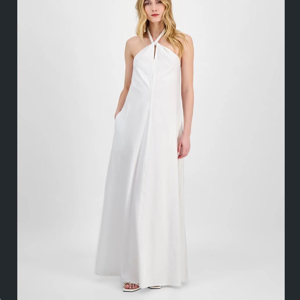 NWT Sz S INC Linen White Halter Dress